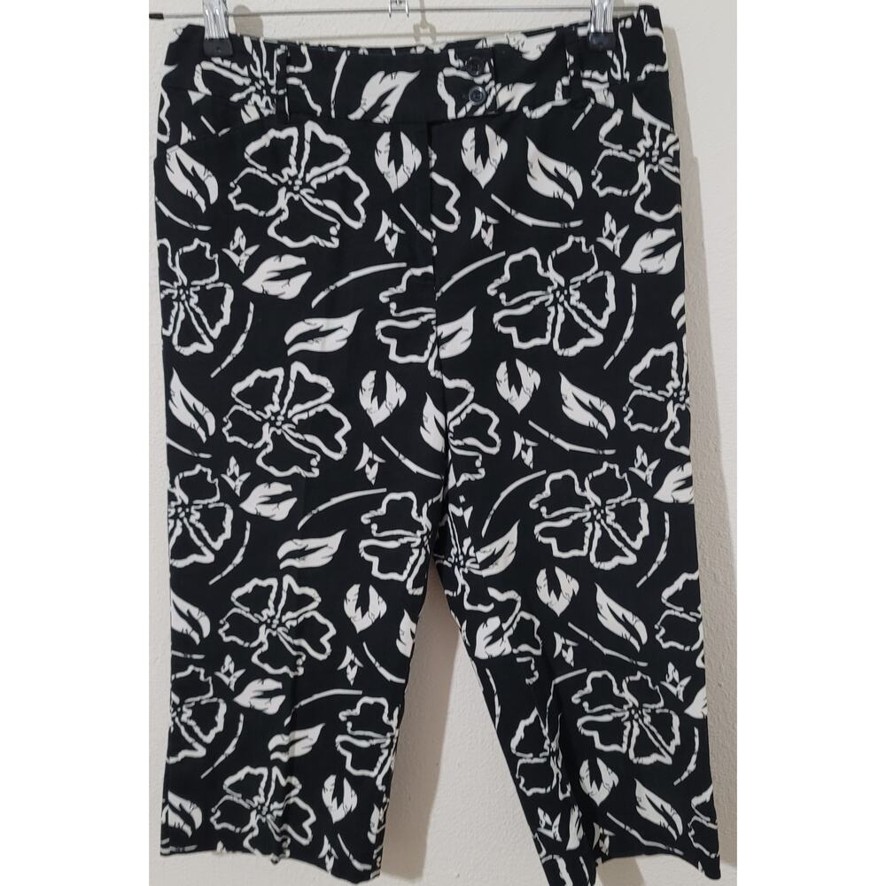 Charter Club Black White Floral Allison Fit Pedal Pushers Capris 8 Lightweight
